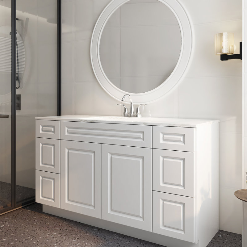 Base de meuble-lavabo avec tiroir, Blanc traditionnel