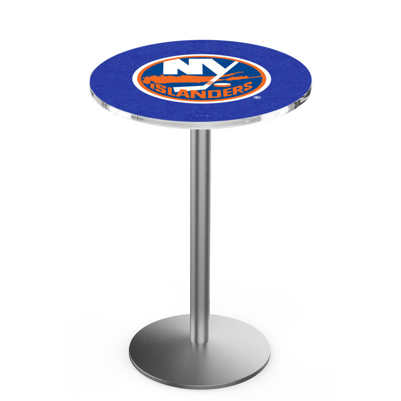 NHL Round Metal Base Dining Table, New York Islanders, Stainless Steel