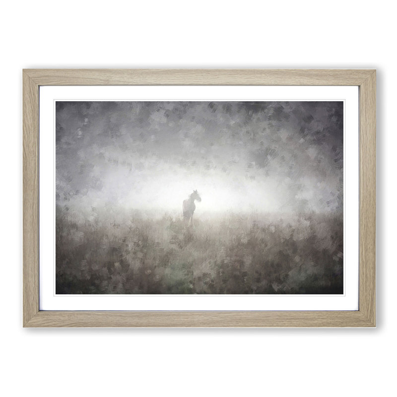 Horse in the Mist - Picture Frame Painting, 48cm H x 65cm W x 2cm D, Oak Framed