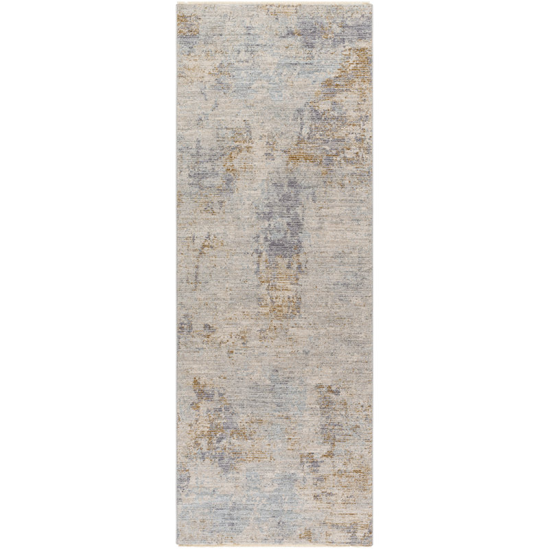 Pyrs Abstract Machine Woven Polyester Area Rug in Slate Blue/Camel, Rectangle 10' x 14'