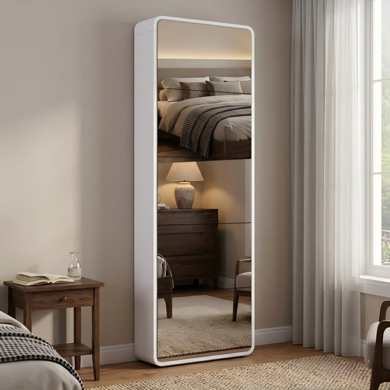 Shoe Cabinet With Full Length Mirror And For Entrance And Bedroom, White