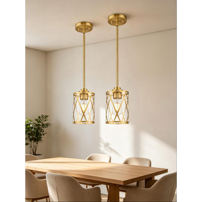 Brushed Gold Pendant Lights Kitchen Island, Pendant Light 2 Pack | Farmhouse Industrial Cage Hanging Lighting,Clear Glass Kitchen Pendant Lighting Over Island Bedroom DiningRoom