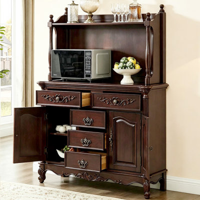 Buffet vintage rétro en bois massif sculpté, présentoir et console de rangement