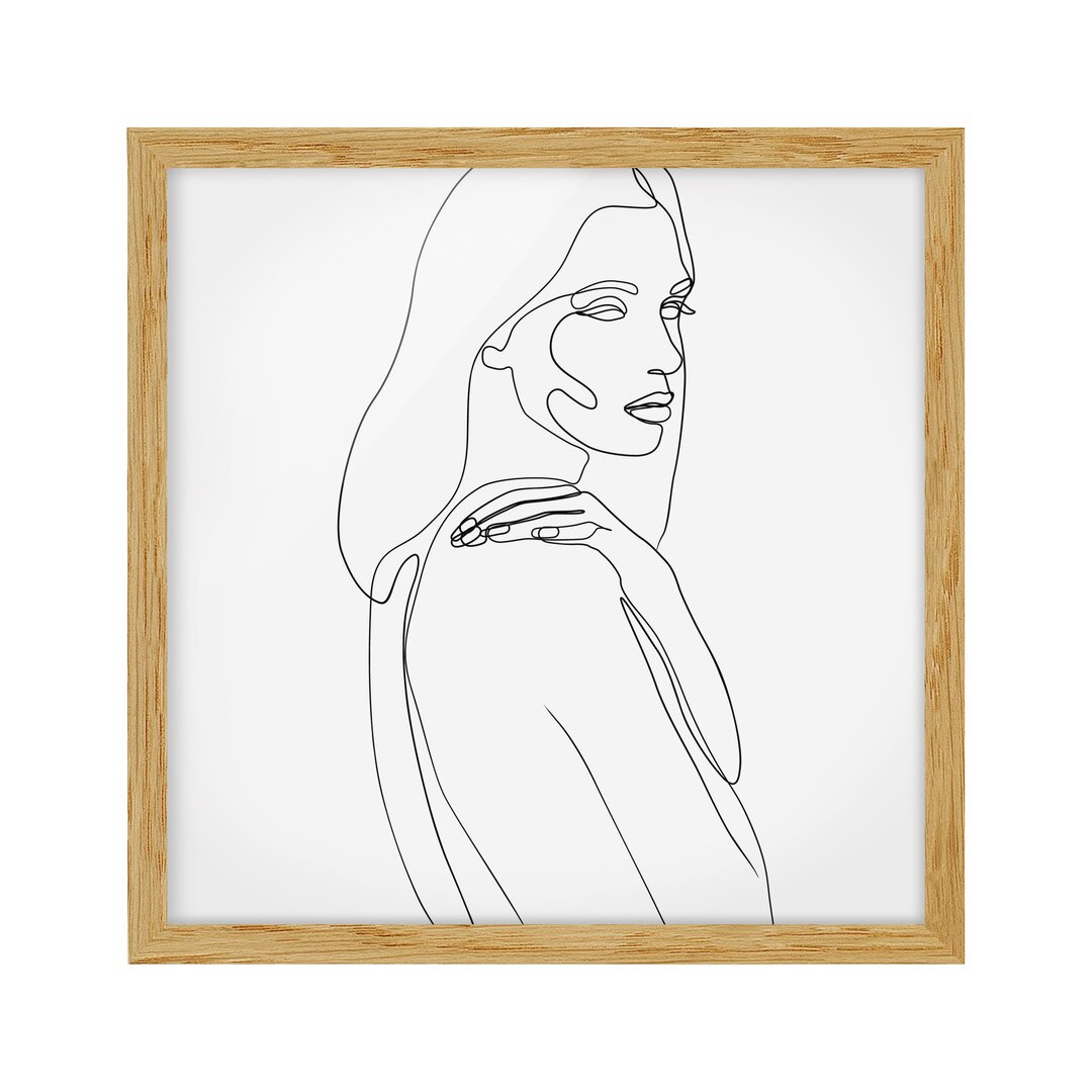 Gerahmter Kunstdruck Line Art Woman Shoulder Black White