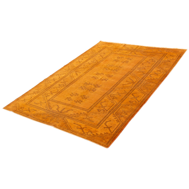 Tapis orange clair en laine noué à la main de conception unique 6 pi 5 po x 9 pi 0 po