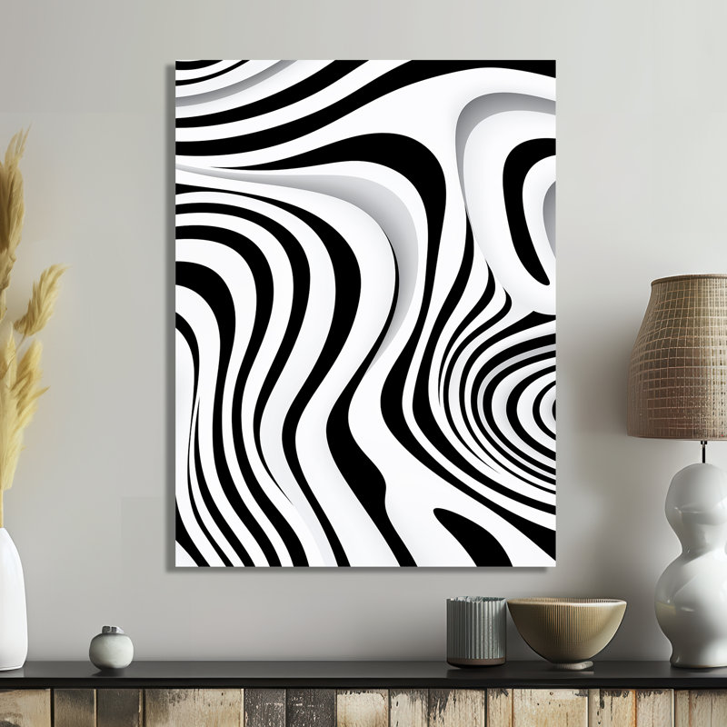 Impression d'empreintes digitales, Labyrinthe monochrome - Vagues, Métal métal, H 44 po x l 34 po