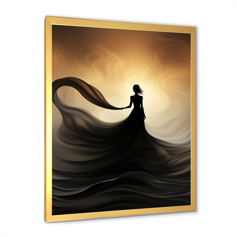 Robe haute couture jaune et noire - art mural Dior, Cadre doré simple, H 20 po x l 12 po x P 1 po