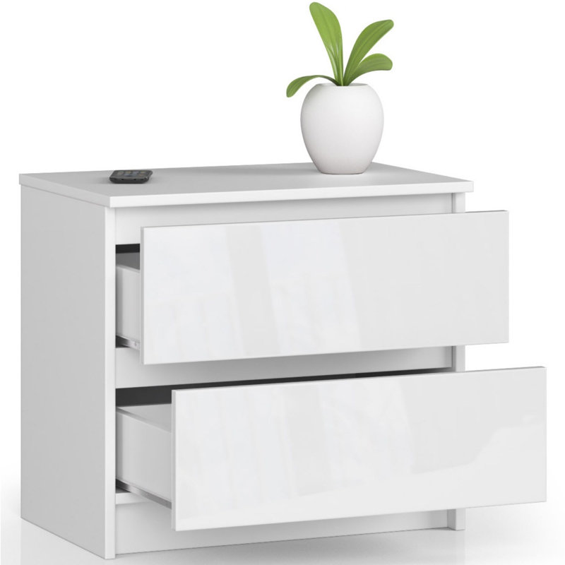 Eldrid 60cm W 2 - Drawer Chest of Drawers, White Gloss