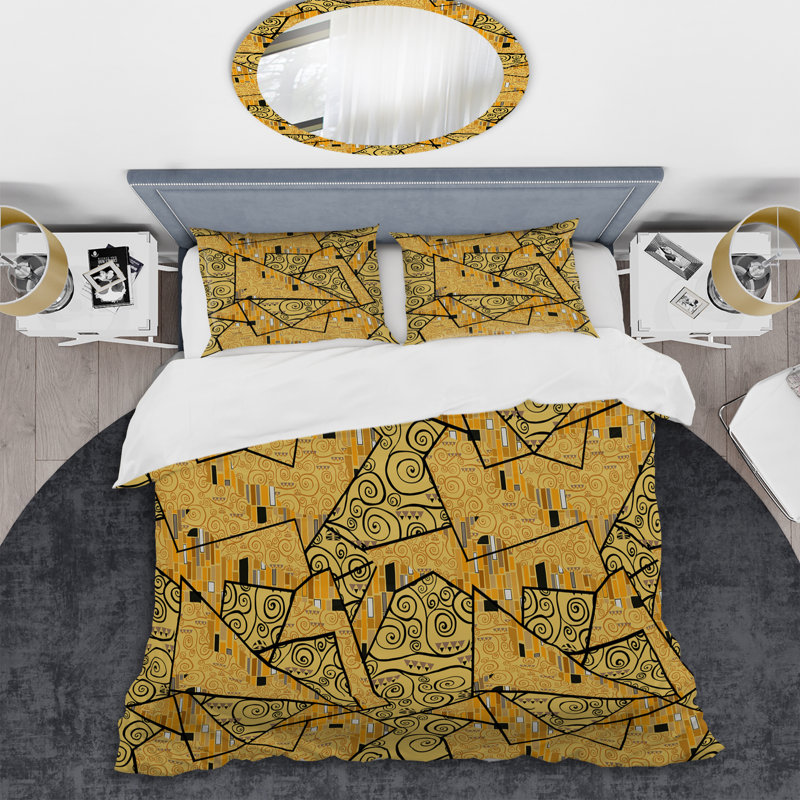 Gold Klimt Patchwork - Ensemble de housse de couette à motif, Housse de couette pour très grand lit et 2 très