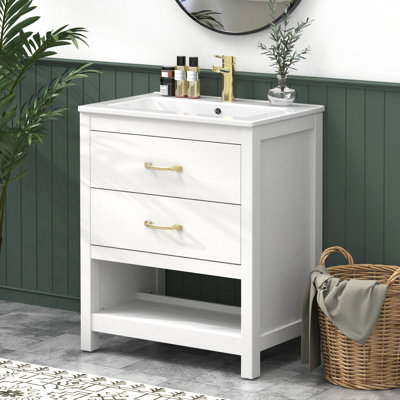 24" Bathroom Vanity With Single Sink, Modern Led Bathroom Cabinet For Small Spaces, 2 Soft-close Drawers & Easy Assembly