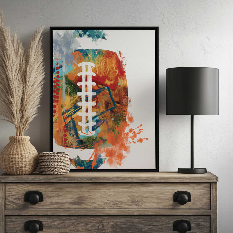 «Football Splash» par Cat Thurman Designs, reproduction d'art, L 12 po x H 16 po, Or, Toile avec cadre