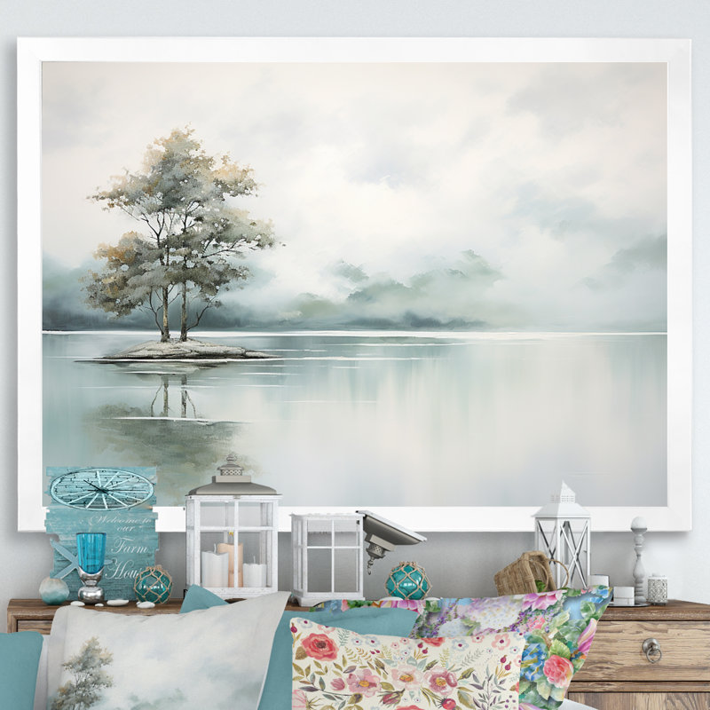 Minimal Lake Tranquility sur impression sur toile, H 24 po x l 32 po x P 1 po, Cadre simple blanc
