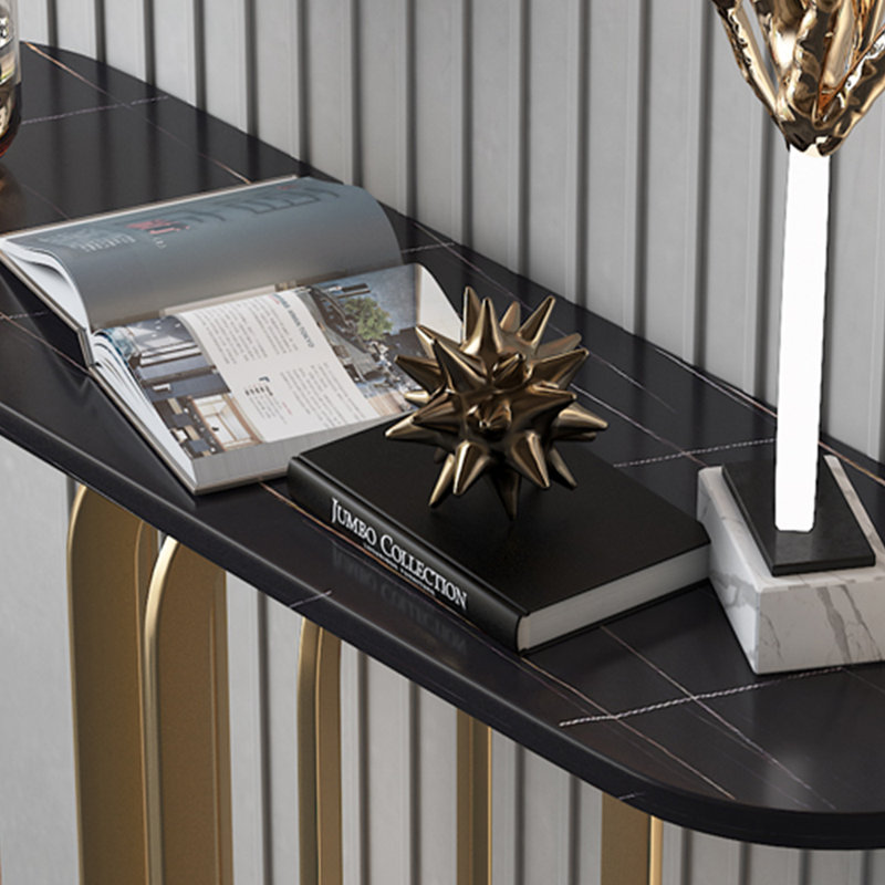 Console ovale luxueuse de style italien, H 33,5 po x l 39,4 po x P 13,8 po, Noir, Doré