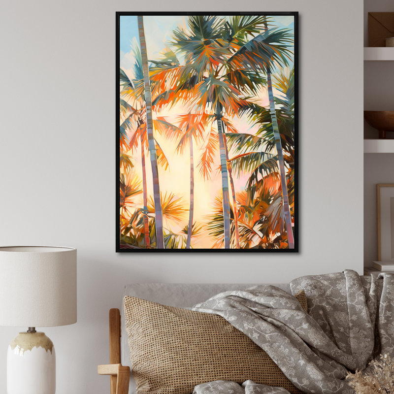 Impression romantique sur toile Pyles Palm Trees I, Cadre flottant noir, H 44 po x l 34 po x P 1,5 po