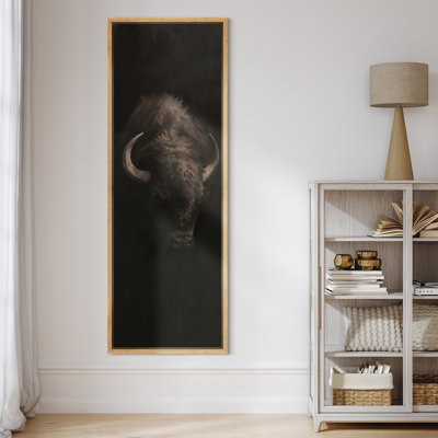 Majestic American Bison Dark Rustic Wildlife Animal Portrait Wall Decor - Large Framed Canvas Master Bedroom Wall Art Print