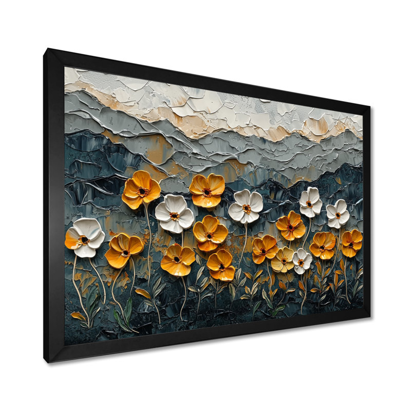 Indiren - Floral Wall Art, Single Picture Framed Print, 30" H x 40" W, Black