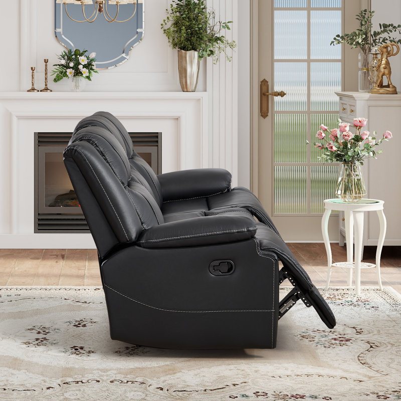 Canapé inclinable en cuir véritable 60 po, Black