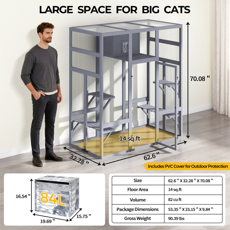 Chat extra large avec couvercle imperméable et 4 plateformes de saut