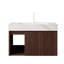 Meuble-lavabo flottant mural de 30 po avec porte cannelée 3D et tablette ouverte, armoire en contreplaqué, plateau en pierre frittée blanche de Carrare et lavabo en céramique (noyer)-1659287144-1659287148-1659287151