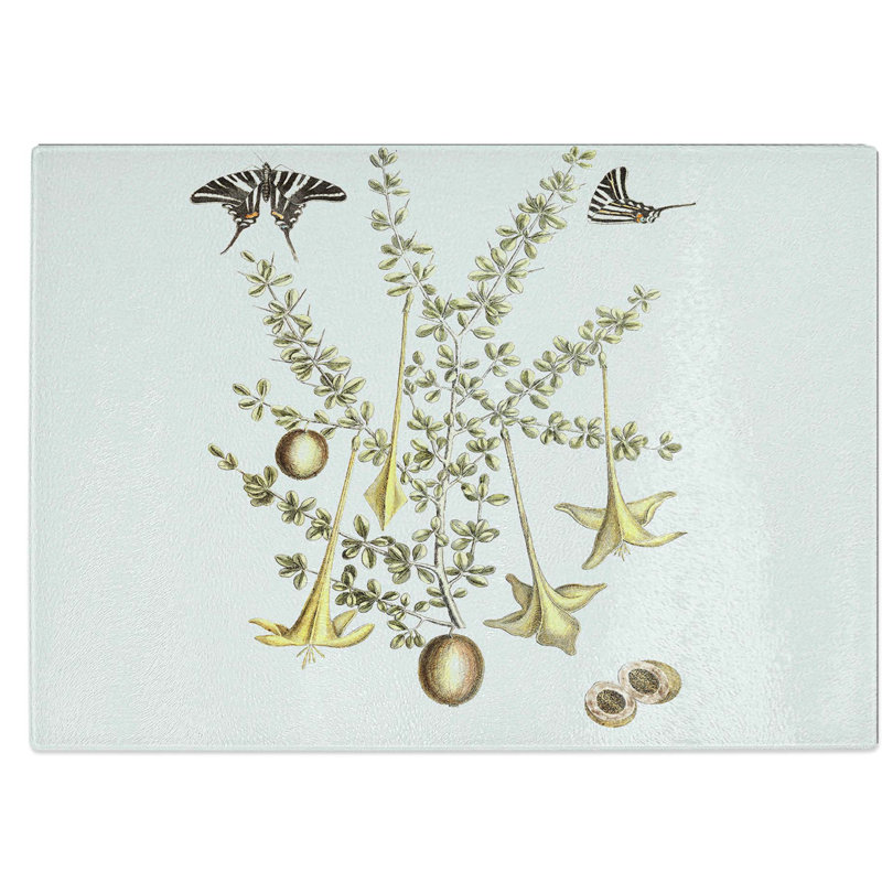 Tempered Glass Butterflies & Flowers Chopping Board, 28.5 cm W x 20 cm L