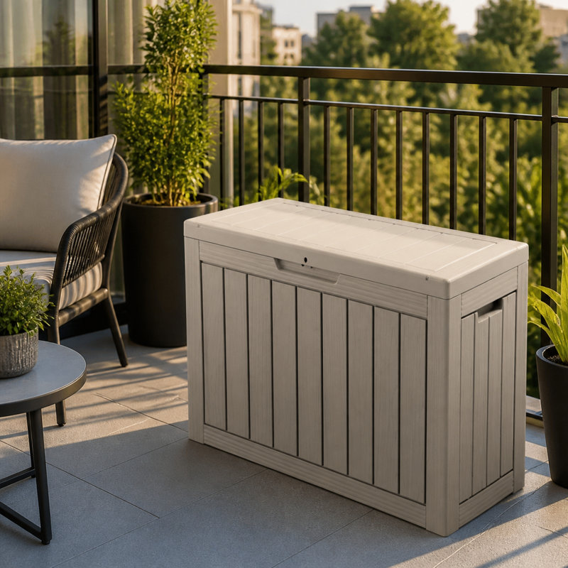 Coffre de jardin résistant aux intempéries de 45 gallons avec couvercle verrouillable à fermeture en douceur