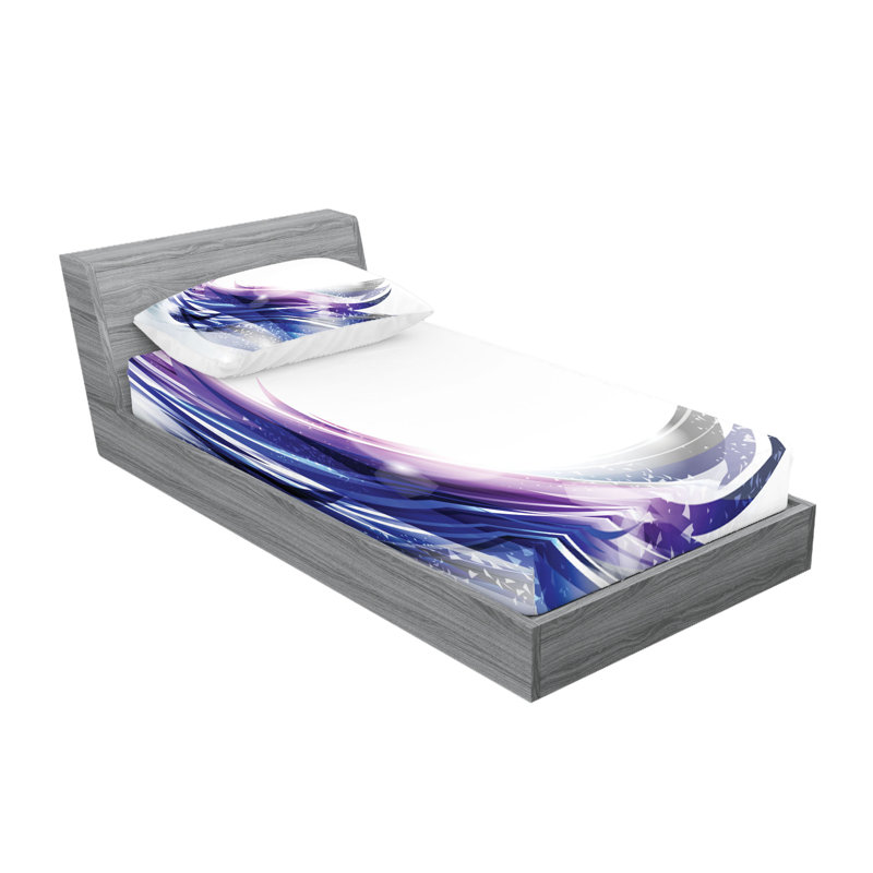 Drap-housse abstrait et taie décorative Ambesonne, mauve, bleu et blanc, Ensemble de draps pour lit simple + 5 pièces supp
