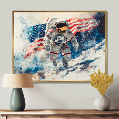 Iselle, premier astronault sur la lune avec drapeau américain I - États-Unis, art mural large
