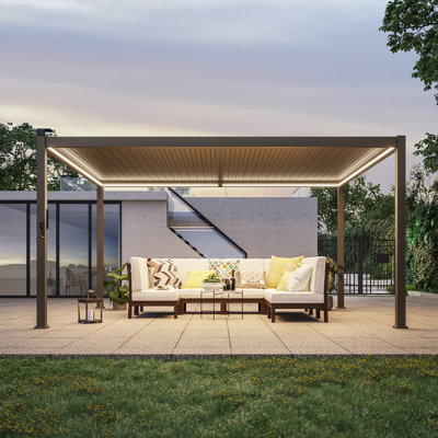 Pergola solaire à persiennes à DEL, Pergola extérieure en métal avec lumières à DEL, Pergola de patio avec toit réglable pour patio, terrasse, jardin, cour