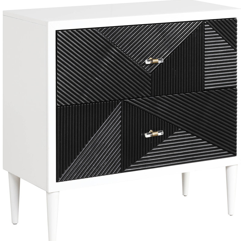 Table de chevet blanche et noire - 2 tiroirs, façade pour tiroirs décoratifs élégants