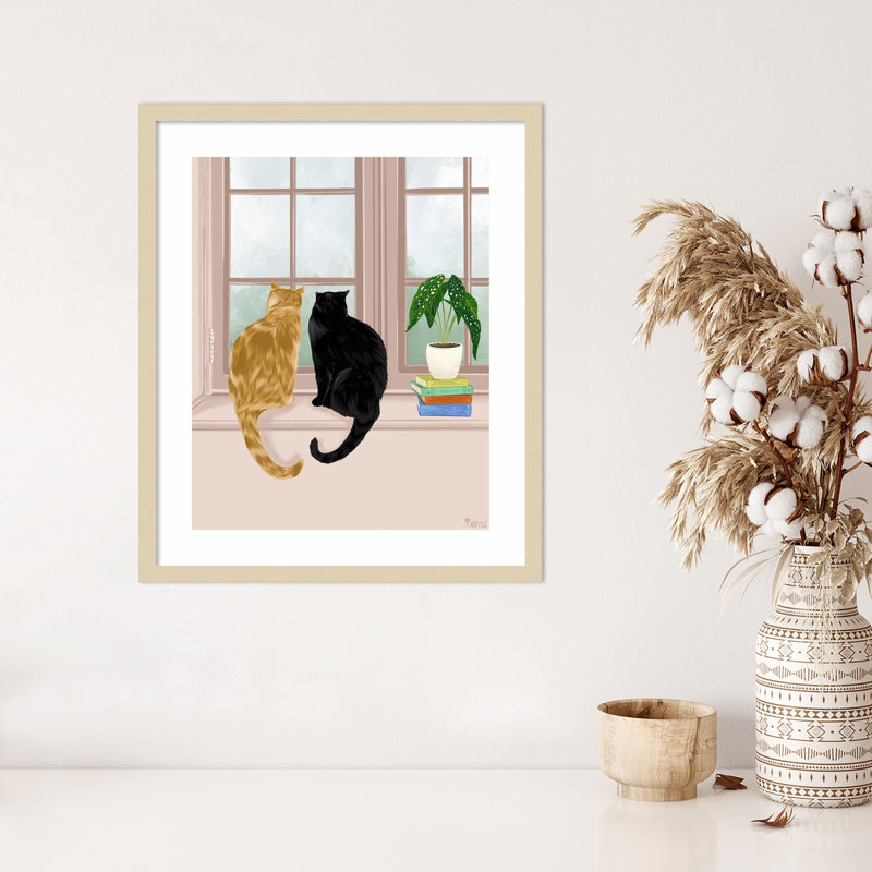 «Window Cats» par Tara Royle, reproduction d'art encadrée sur bois, H 25 po x l 21 po