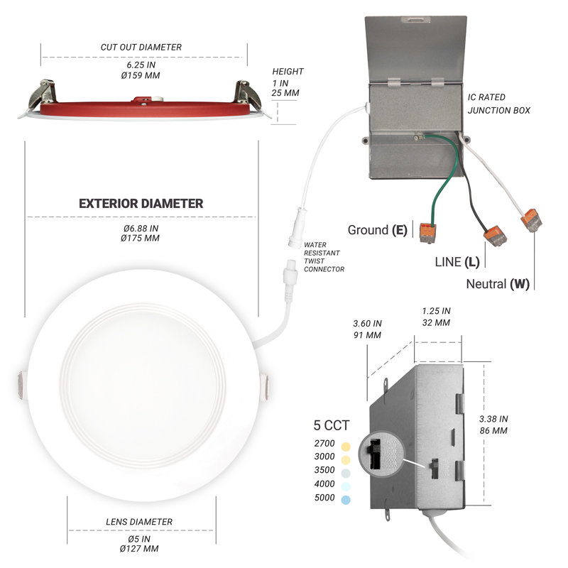 6-Inch Fire Rated Ultra-Thin Dimmable LED Recessed Light, 6-Pack