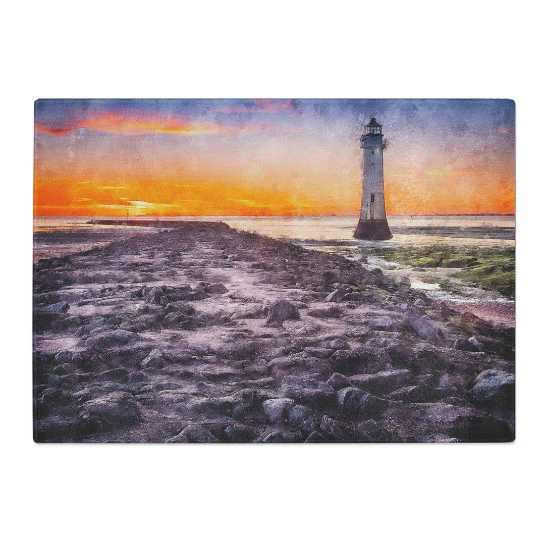 Tempered Glass Lighthouse with Orange Sunset Chopping Board