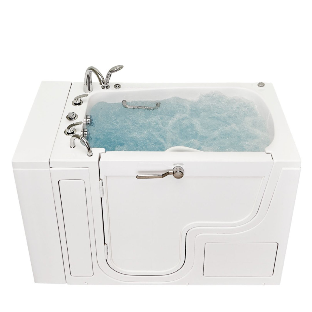 Ella Wheelchair Transfer 30"x52" Acrylic Hydro Massage Walk-In Bathtub, 5 Piece Fast Fill Faucet, 2" Dual Drain Ella Walk In Baths Drain 