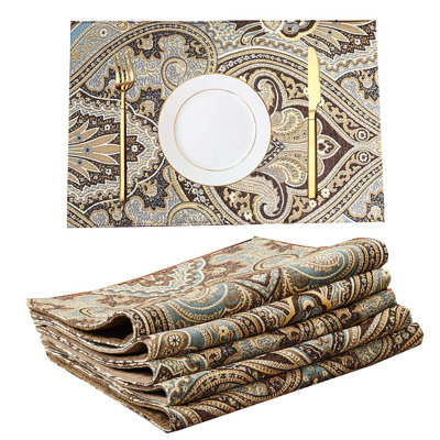 Napperons en tissu de luxe rétro, lavables à la machine, antidérapants et résistants à la chaleur pour les repas à l'intérieur, ensemble de 6, (café)