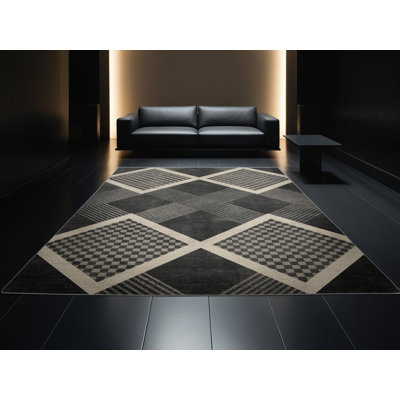 Tapis moelleux moelleux à motif art déco brun et gris Ealey