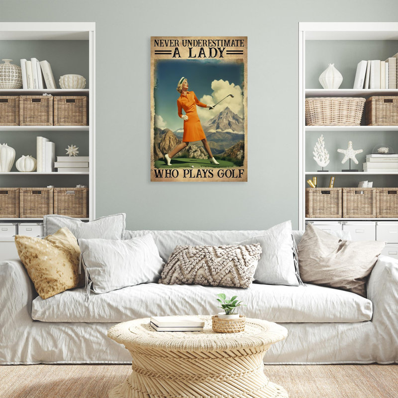 «A Lady Who Plays Golf», reproduction d'art rectangulaire sur toile tendue 1 - 1 pièce | 0454, H 14 po x l 11 po x P 1,25 po
