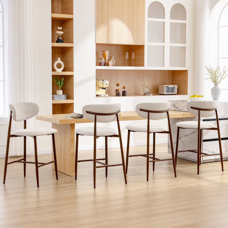 Tabouret de comptoir moderne rembourré avec dossier et structure en métal massif (ensemble de 2), Lin lin, 2
