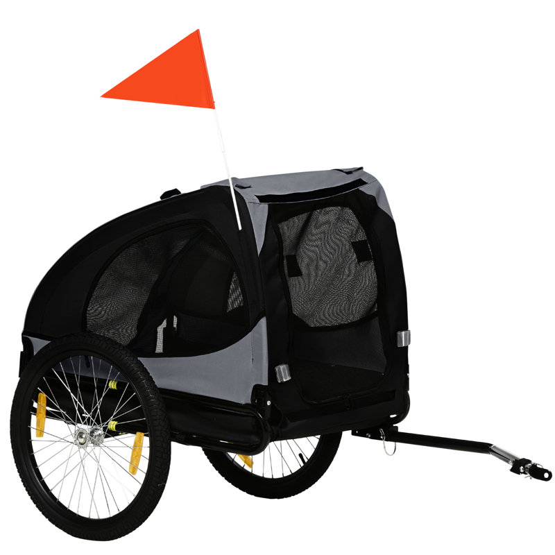 Remorque noire pour vélo, cadre en acier pour chiens de taille moyenne, toile pour chien, roues amovibles, première
