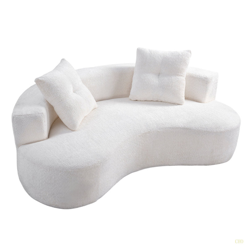 79.5"  3 Seater Couch For Living Room, Boneless Couch With 2 Pillows,Upholstered Floor Sofa, Blanc, crème