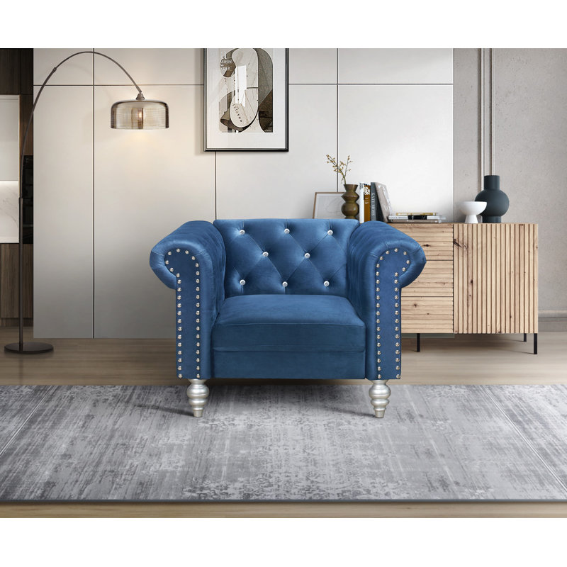 Fauteuil club Jacameron, Velours bleu