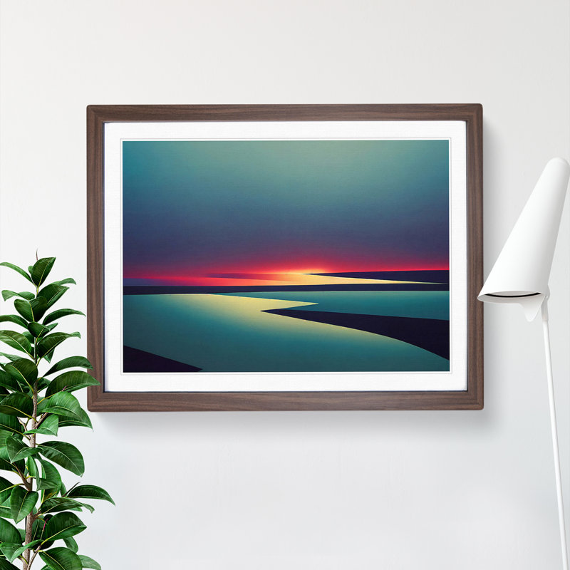 Abstract Ocean Scene - Single Picture Frame Print, 46cm H x 64cm W x 2cm D, Walnut