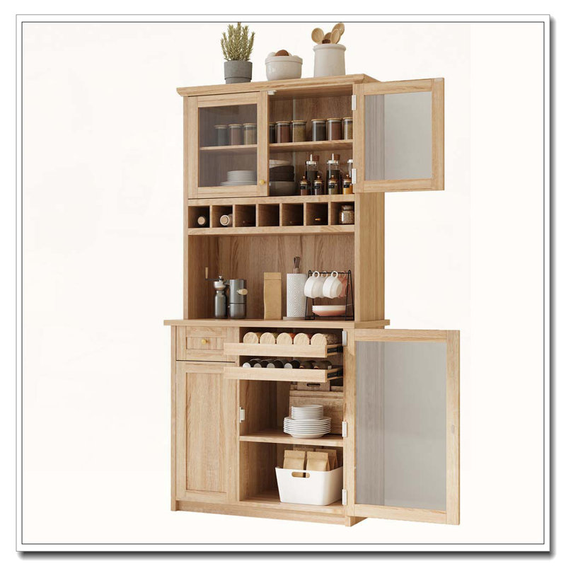 Farmhouse Freestanding Buffet Hutch Kitchen Storage Cabinet, Natural
