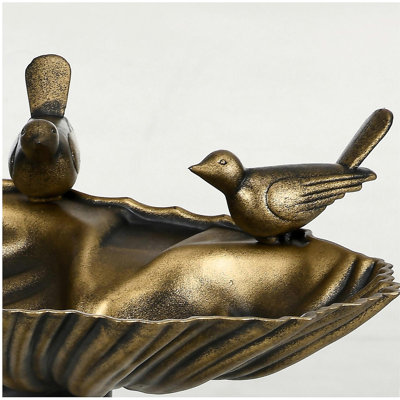 Baignoire d'oiseau antique de 32 po avec base de jardinière à fleurs Outsunny, bain d'oiseaux décoratif de style rétro, bol de mangeoire pour oiseaux et statue de jardinière, bronze