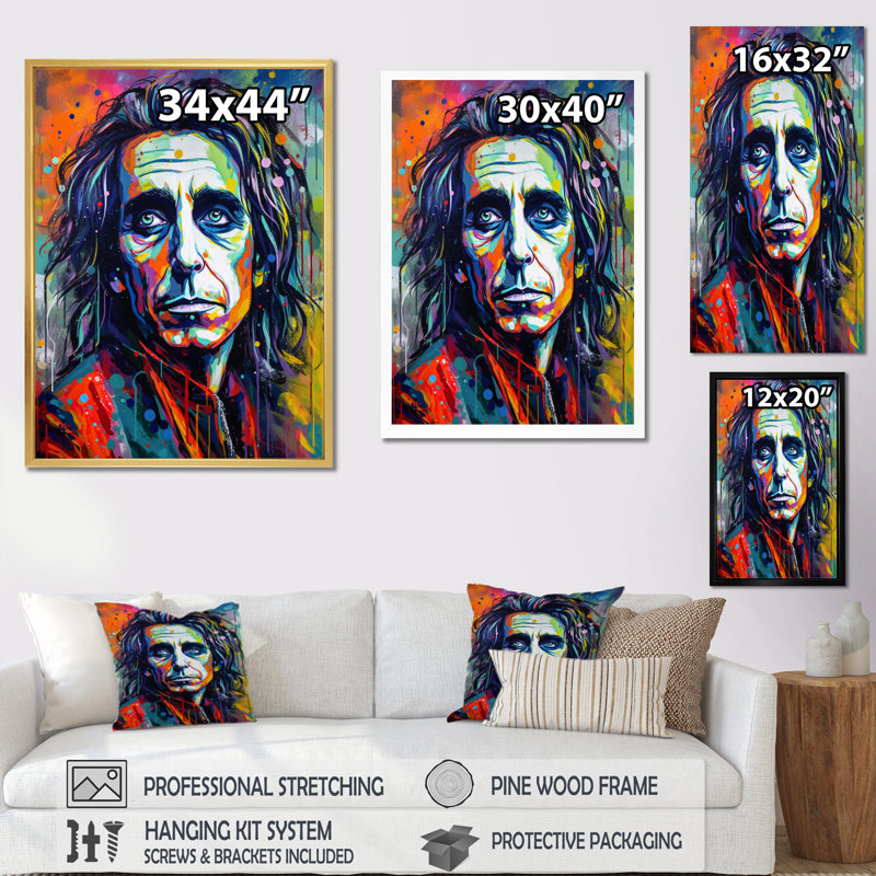 Popart Alice Rockstar Portrait II, Encadrement doré, H 32 po x l 24 po x P 1 po