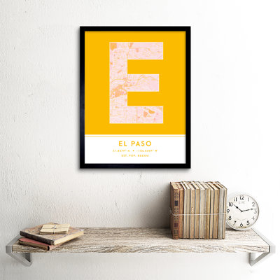 El Paso City Map El Paso Yellow - Single Picture Frame Typography