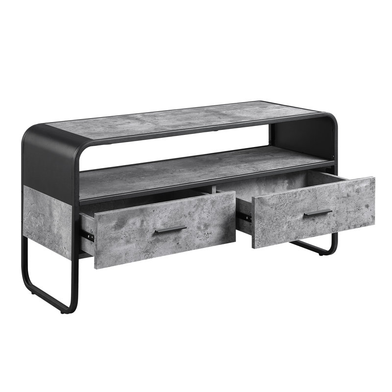 Modern Black Finish TV Stand With Storage Drawers - Concrete Gray Frame, Sleek Design | Gift Idea, 22"H x 39"L x 14"W