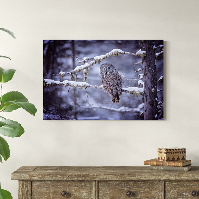 Hibou dans la neige II, H 24 po x l 36 po x P 1 po