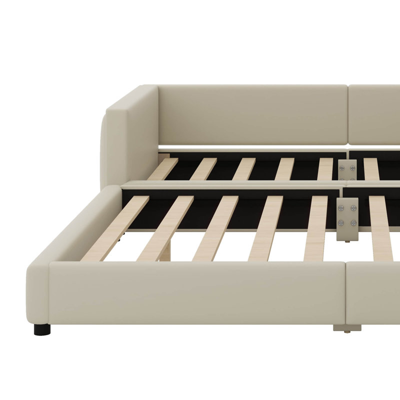 Lit plateforme tapissier grand et simple TG, Beige
