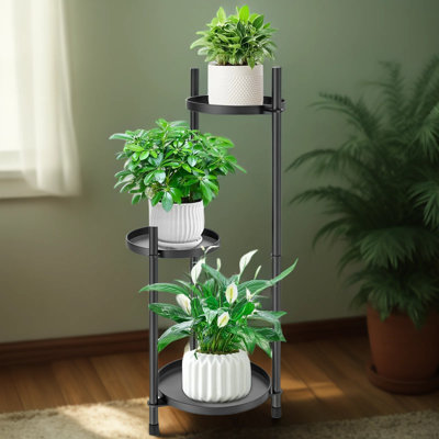 Support à plantes robuste en métal à 3 niveaux pour l'intérieur et l'extérieur