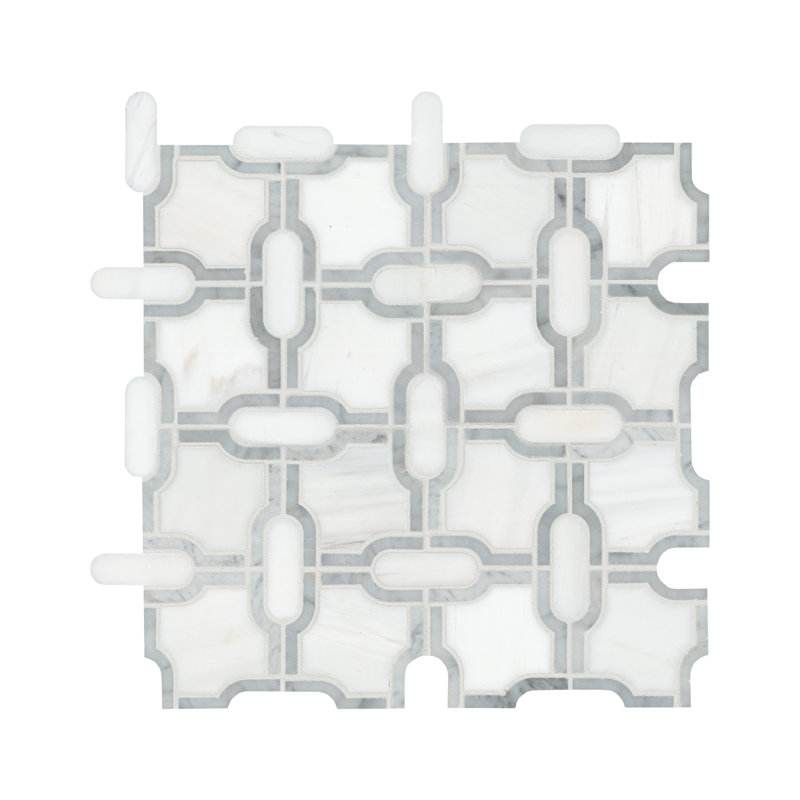 Calabria Frost Grid 12 in. x 12 in. Polished Marble Mosaic Floor and Wall Tile